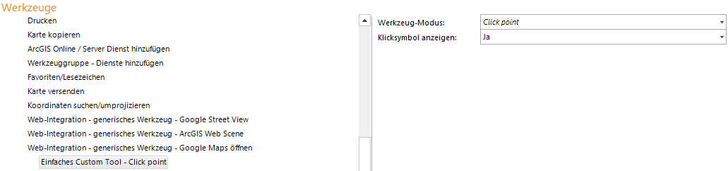 Konfiguration eines Einfachen Custom Tools &nbsp;für den Google Maps © Aufruf