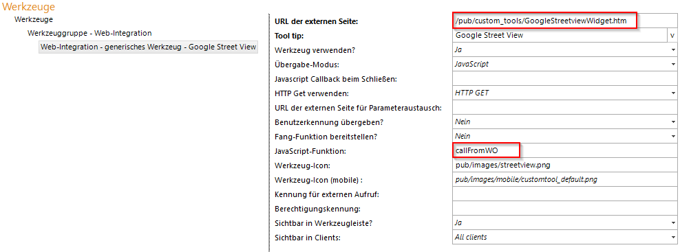 Konfiguration eines generischen Werkzeuges für Google Street View Konfiguration eines generischen Werkzeuges für Google Street View