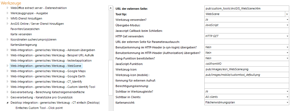 Konfiguration eines generischen Werkzeuges für Webszene