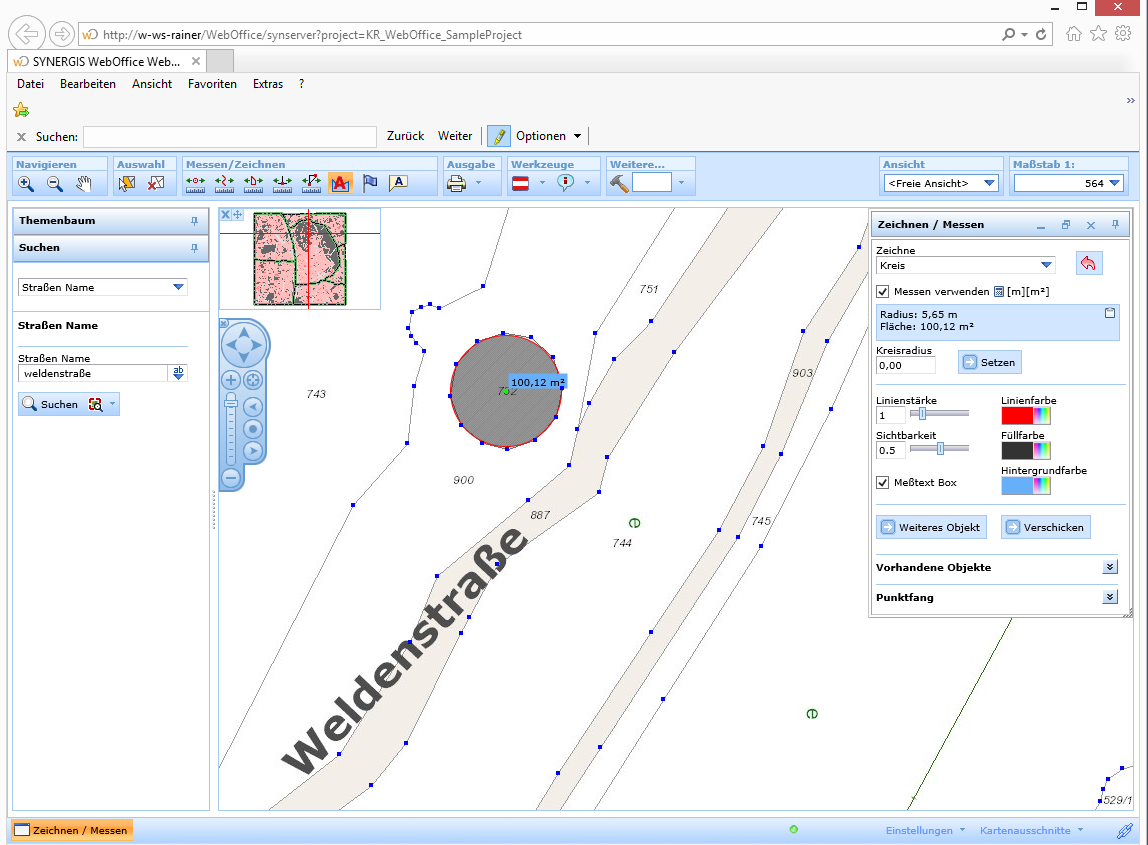 Messen eines Kreises mit Punktfang im WebOffice html client