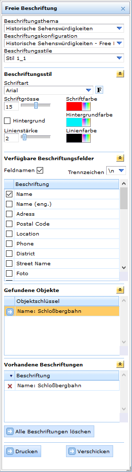 Aufgeklappter Dialog 'Freies Beschriften' im WebOffice html client Aufgeklappter Dialog 'Freies Beschriften' im WebOffice html client