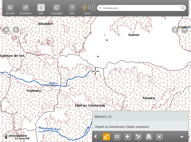 Auswahl eines Objektes des Quelllayers und Zuweisung an das markierte Objekt