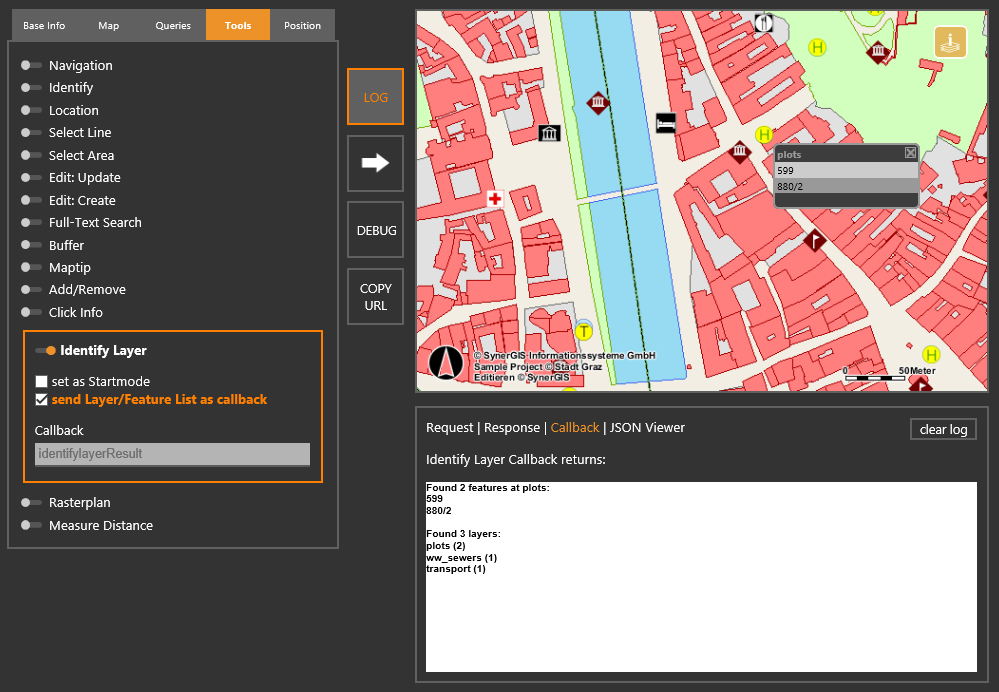 Werkzeug Identify Layer - Auflistung der gefundenen Layer