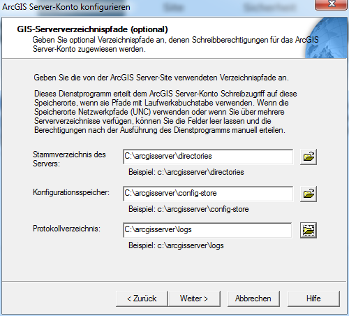 Angabe der Serververzeichnispfade