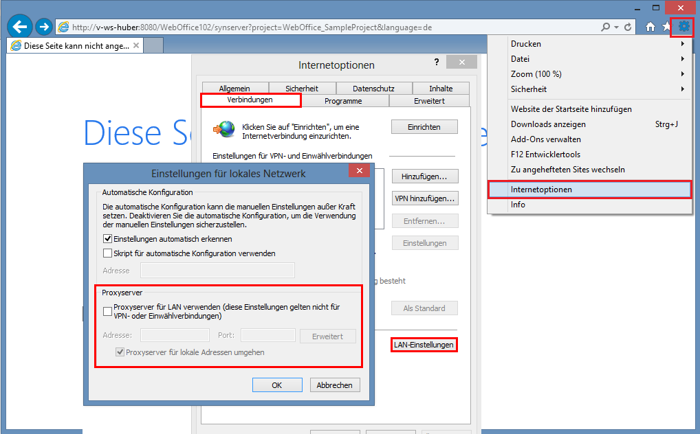 Konfiguration der Proxyserver-Einstellungen in Internet Explorer