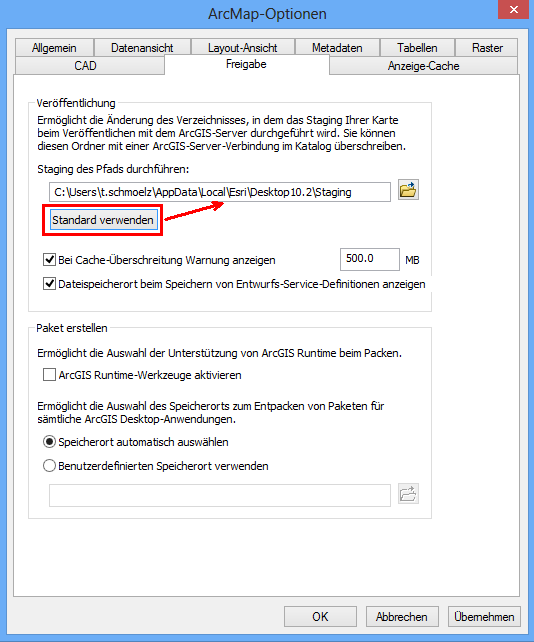 Standardpfad verwenden