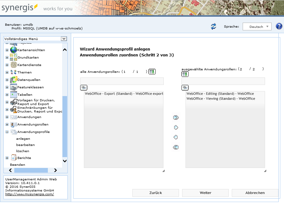 Anwendungsprofil anlegen - Schritt 2 Anwendungsprofil anlegen - Schritt 2