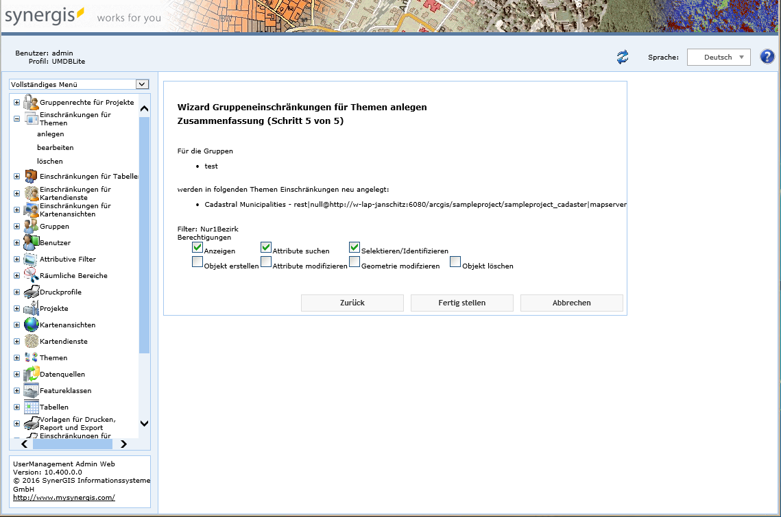 Anlegen Gruppeneinschränkungen für Themen - Schritt 5 Zusammenfassung Anlegen Gruppeneinschränkungen für Themen - Schritt 5 Zusammenfassung
