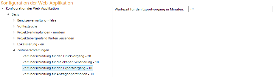 Konfiguration - Zeitüberschreitung für den Exportvorgang Konfiguration - Zeitüberschreitung für den Exportvorgang