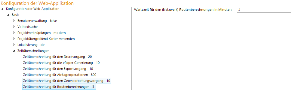 Konfiguration - Zeitüberschreitung für Routenberechnungen Konfiguration - Zeitüberschreitung für Routenberechnungen