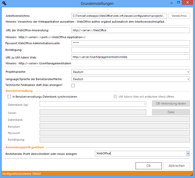 Grundeinstellungen im WebOffice author Grundeinstellungen im WebOffice author