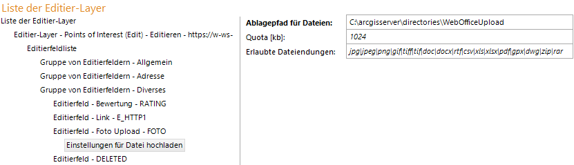 Konfiguration - Einstellungen für Datei hochladen Konfiguration - Einstellungen für Datei hochladen