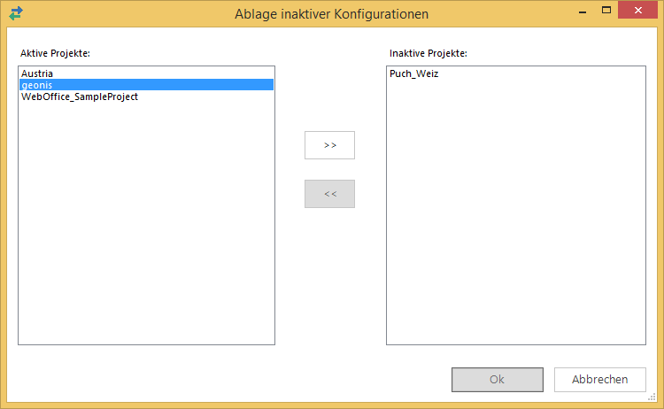 Ablage inaktiver Konfigurationen - Dialog