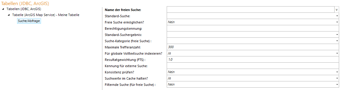 Konfiguration einer Tabellensuche (ArcGIS Map Service) Konfiguration einer Tabellensuche (ArcGIS Map Service)
