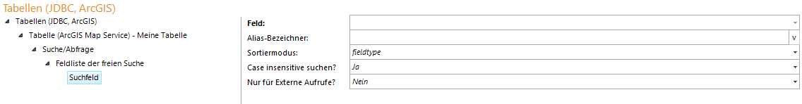 Feldliste der freien Suche und Suchfeld Feldliste der freien Suche und Suchfeld