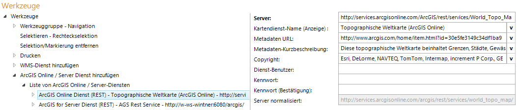 Konfiguration - Liste von ArcGIS Online / Server Diensten Konfiguration - Liste von ArcGIS Online / Server Diensten