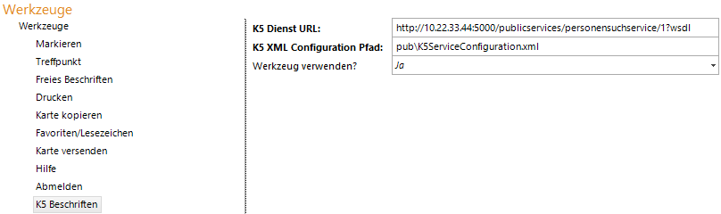 Konfiguration - K5 Beschriftung Werkzeug Konfiguration - K5 Beschriftung Werkzeug