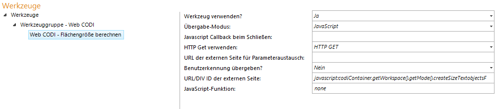 Konfiguration - Web CODI Flächengröße berechnen Konfiguration - Web CODI Flächengröße berechnen