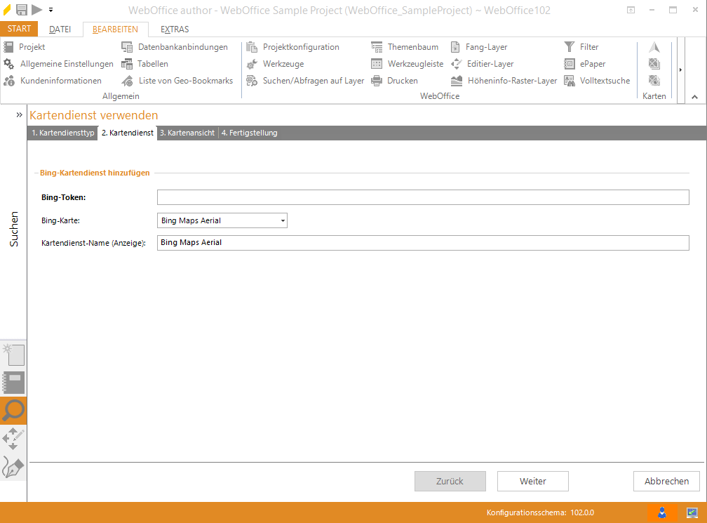 Assistent "Kartendienst hinzufügen" - Auswahl eines Bing map Dienstes