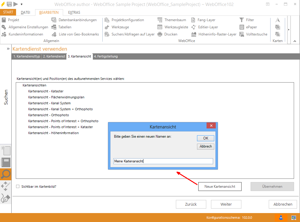Assistent "Kartendienst hinzufügen" - neue Kartenansicht erstellen