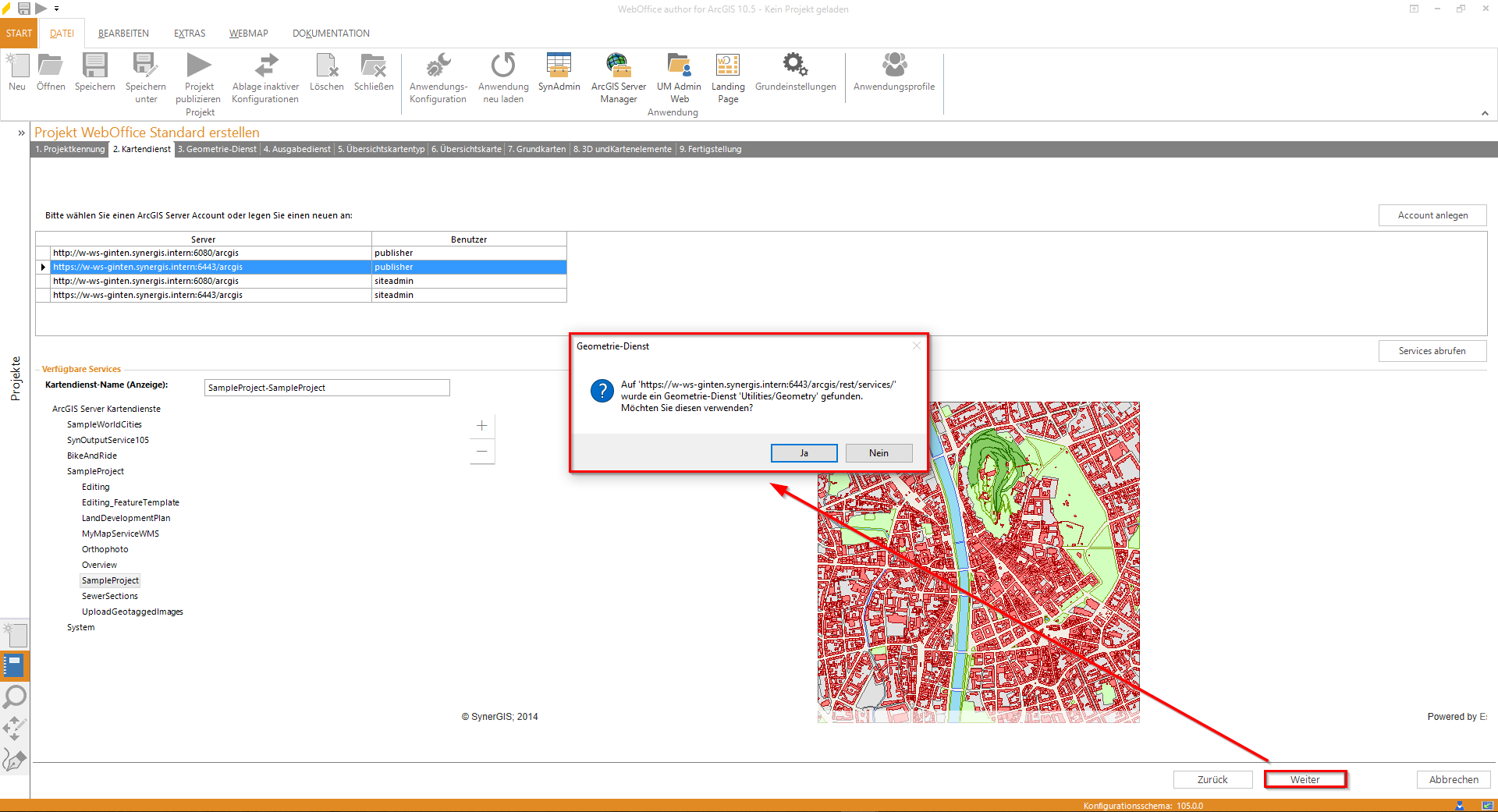 Assistent "Projekt erstellen" - Verwenden des Geometrie-Dienstes Assistent "Projekt erstellen" - Verwenden des Geometrie-Dienstes