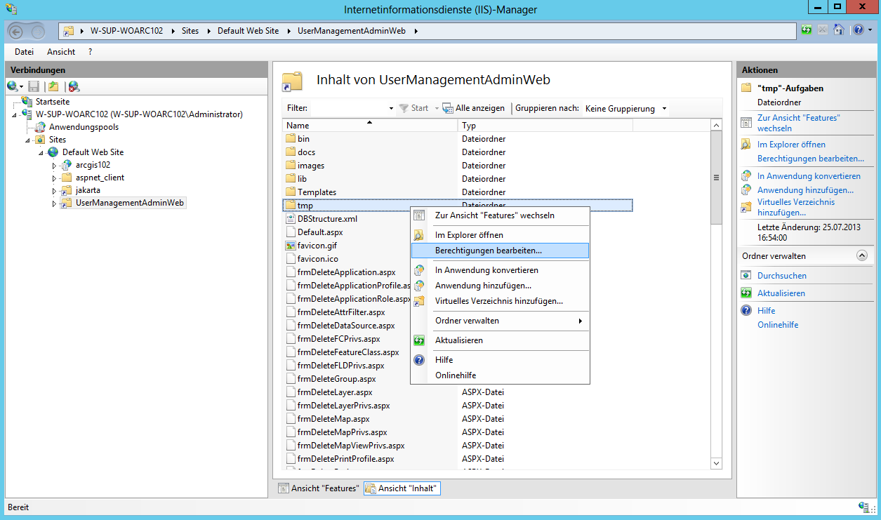 Öffnen der Eigenschaften für das tmp Verzeichnis Öffnen der Eigenschaften für das tmp Verzeichnis