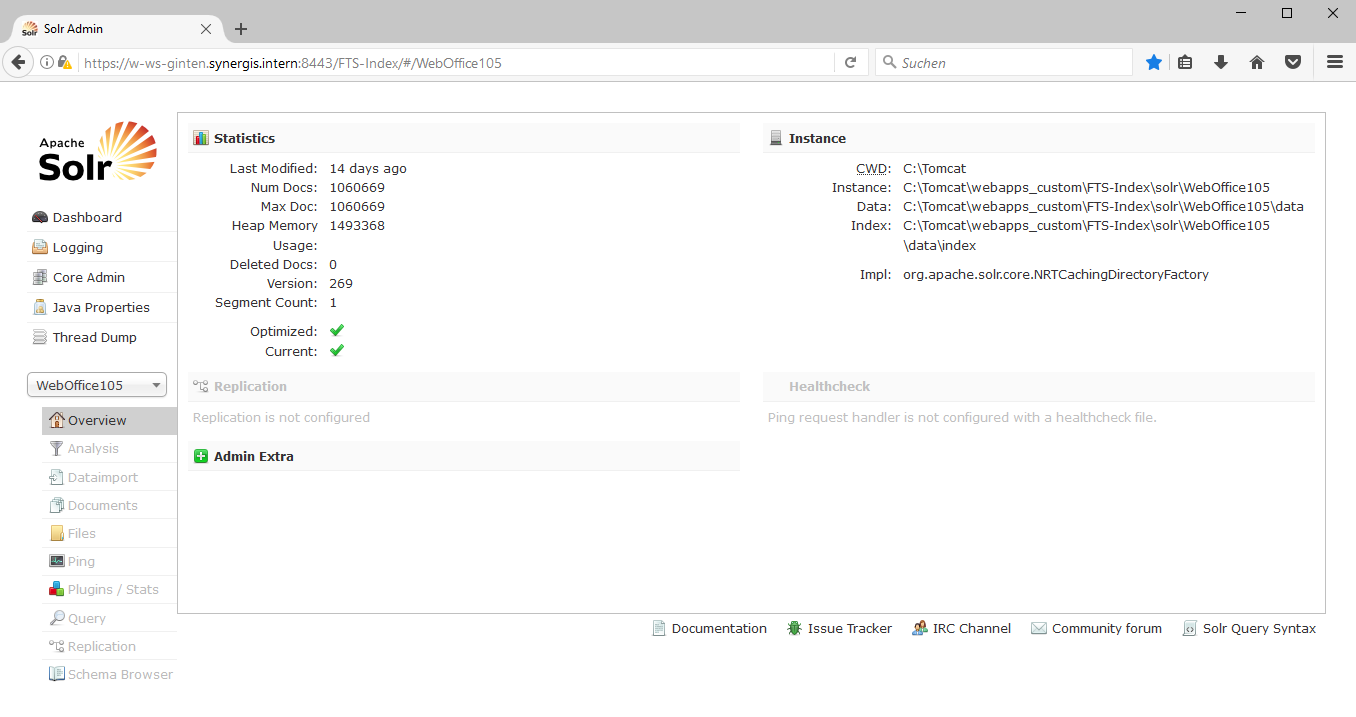 Apache Solr Administrationsseite
