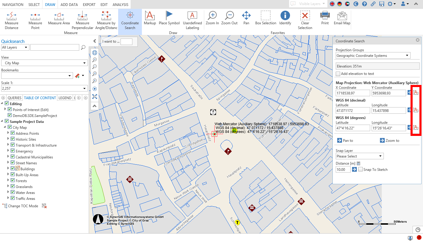 Label coordinates in the WebOffice core client