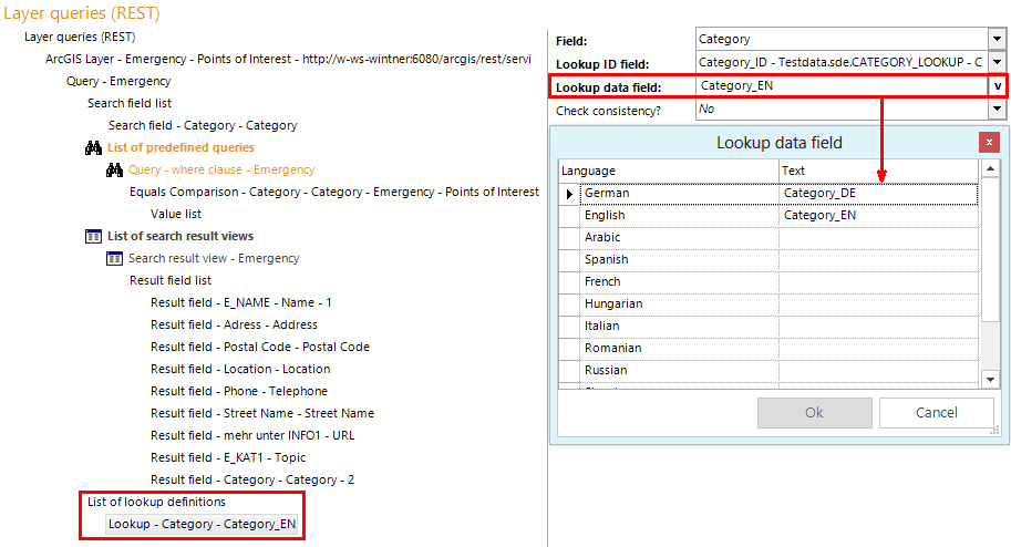 Configure a lookup element that replaces the ID value with language specific values