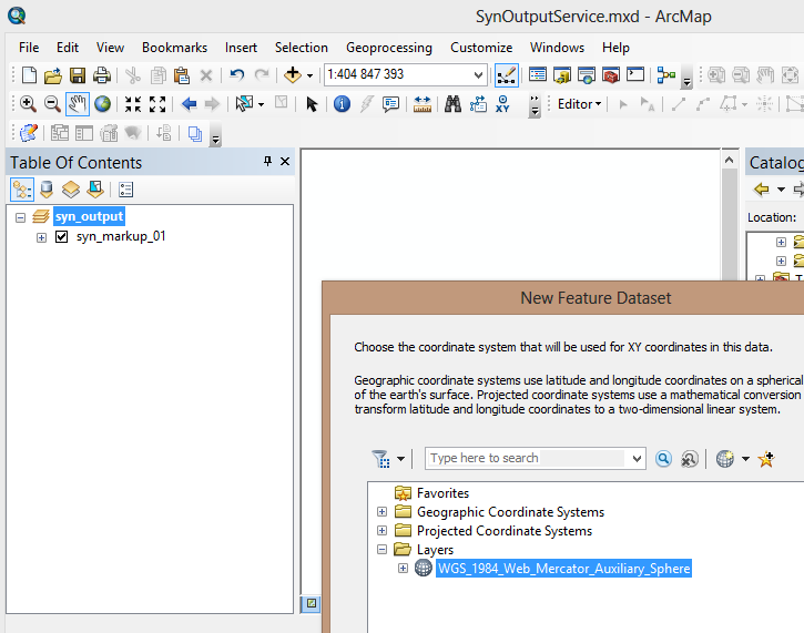 Choose coordinate system for the new feature dataset