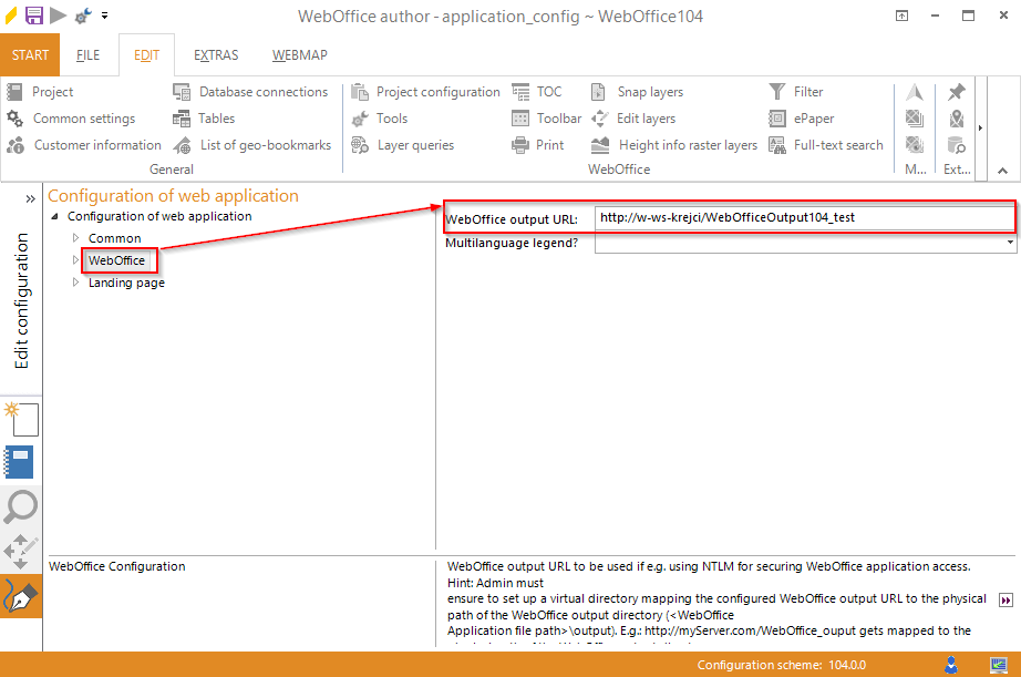 Adjustment of the output directory within the WebOffice 10.5 SP2 application configuration