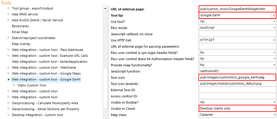 Configuring a custom tool for using the Google Earth © widget Configuring a custom tool for using the Google Earth © widget