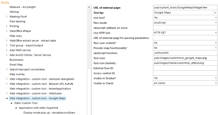 Configuring a custom tool for Google Maps © Call
