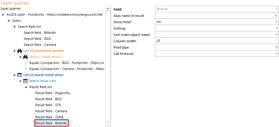 Configuration for starting the oblique aerial images tool out of the search result