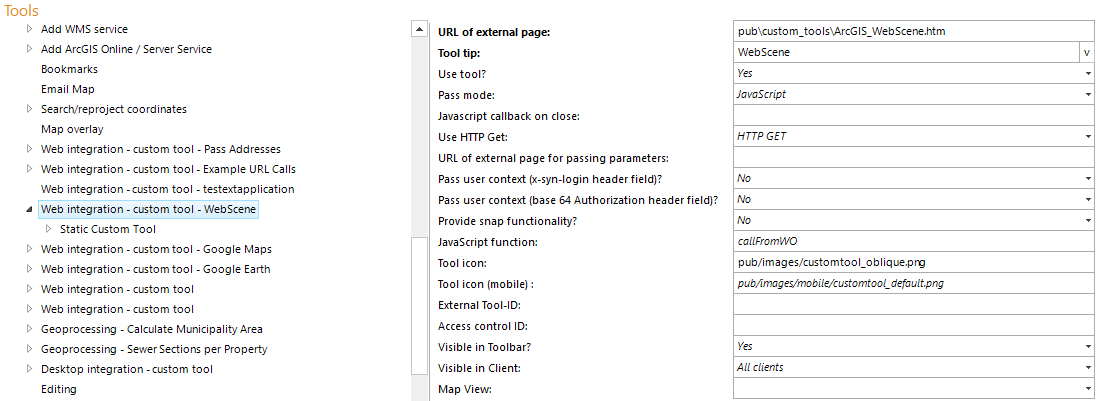 Configuring a custom tool for Web Scene