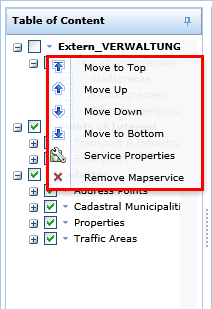 WMS service context menu in the WebOffice html client