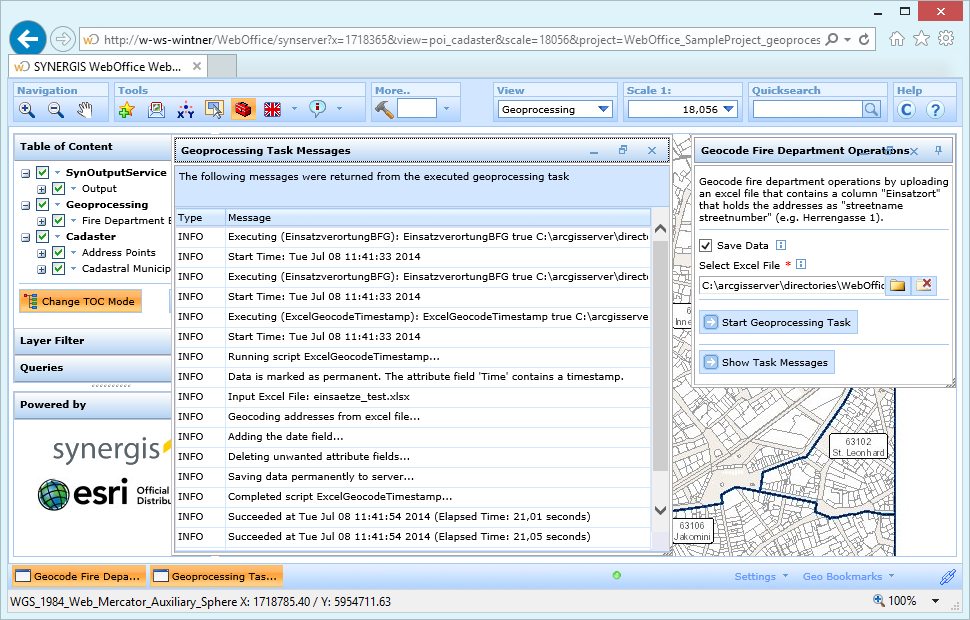 Geoprocessing task messages the WebOffice html client