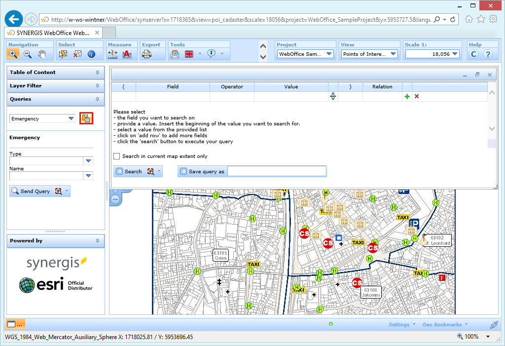 Generic search using the query builder in the WebOffice html client