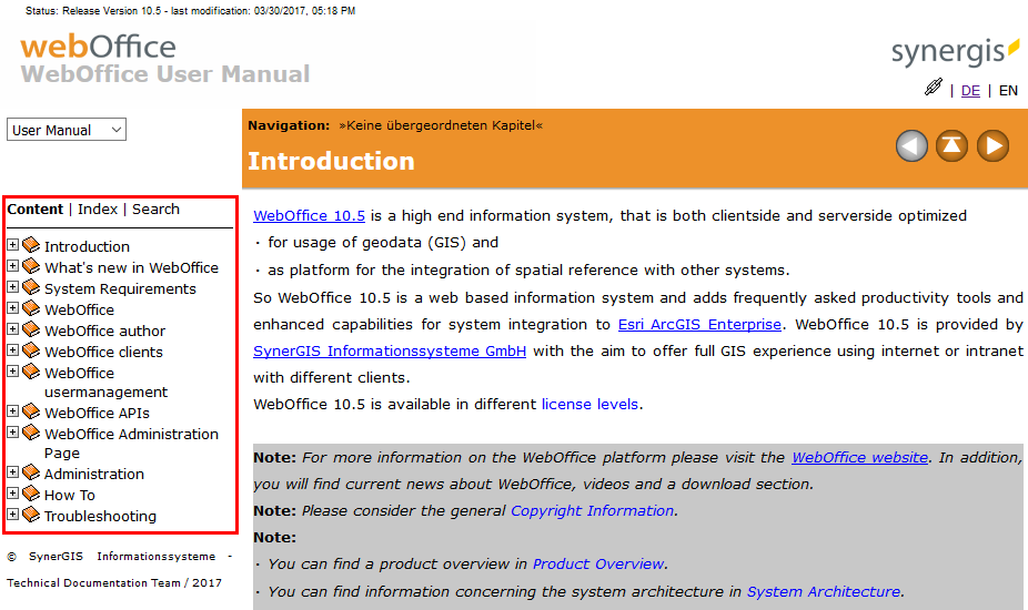 Content - table of content of the online help Content - table of content of the online help