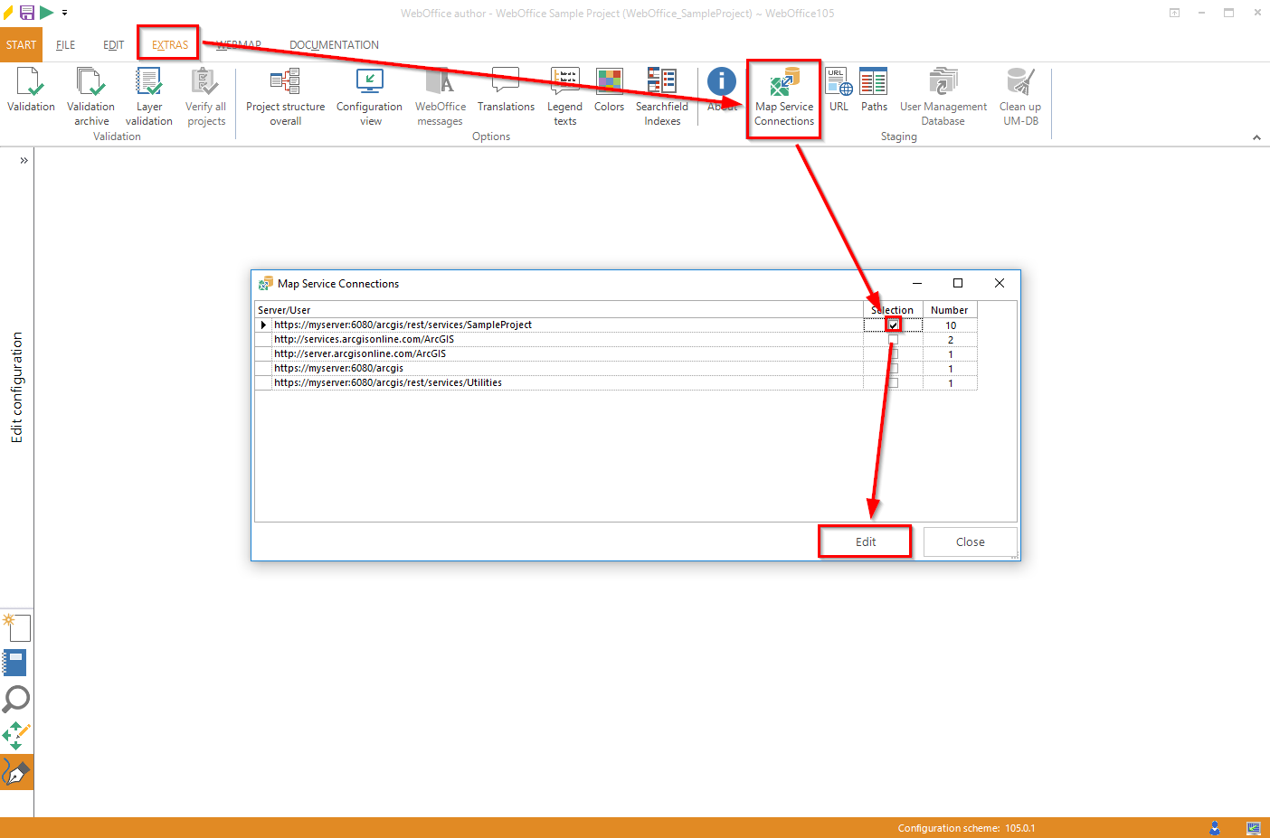 Change server map service connections Change server map service connections