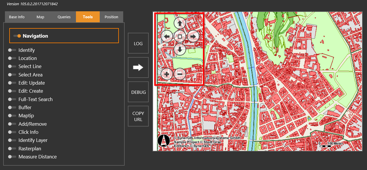 WebOffice map widget testcontainer - Navigation Tool
