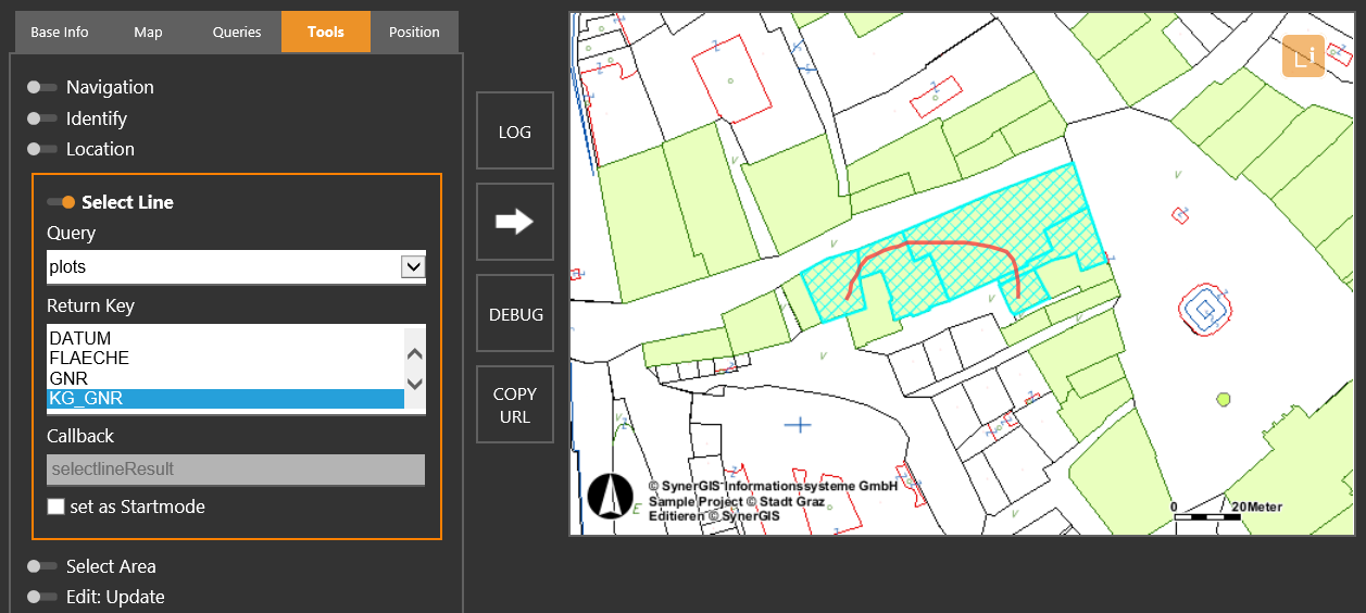 WebOffice map widget testcontainer - Select Line