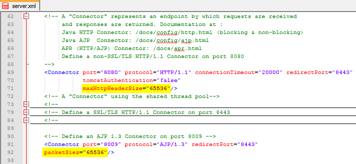 packetSize und maxHttpHeaderSize