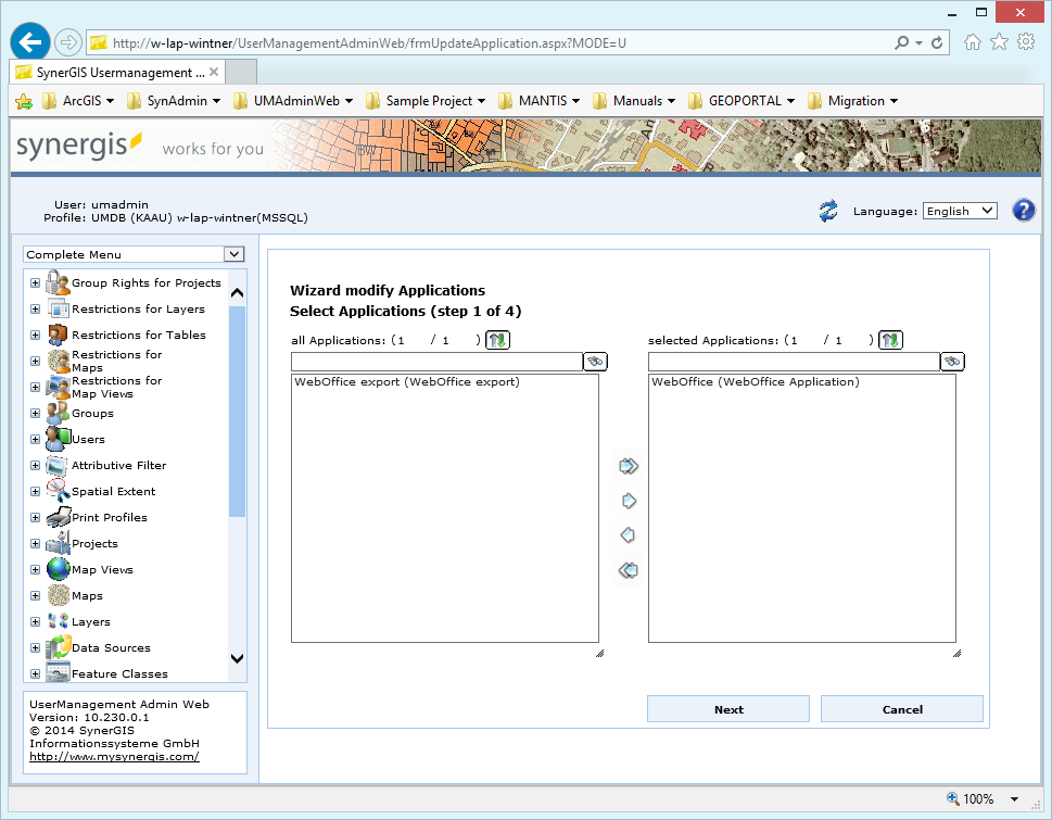 Modify applications - Step 1 Selection of the application Modify applications - Step 1 Selection of the application