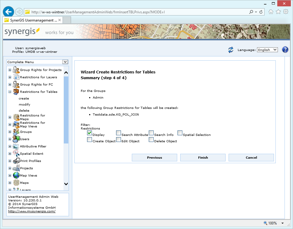Create restrictions for tables  - step 4