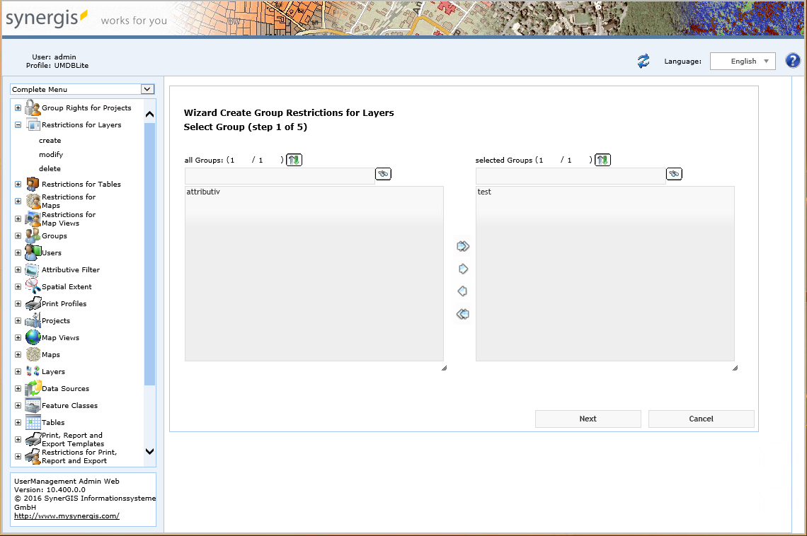 Create group restrictions for layers - step 1 select group