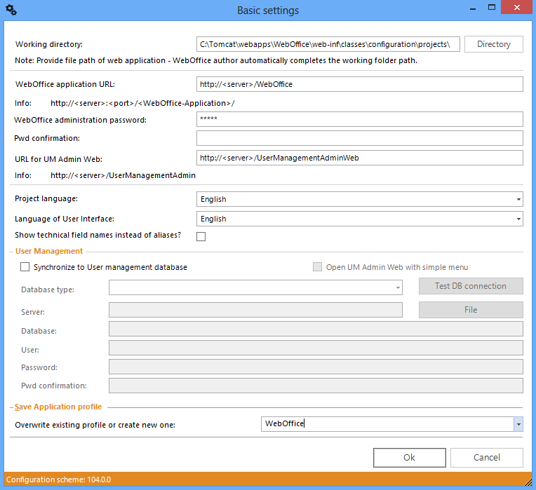 Basic settings in WebOffice author