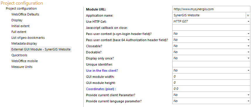 External GUI module configuration External GUI module configuration