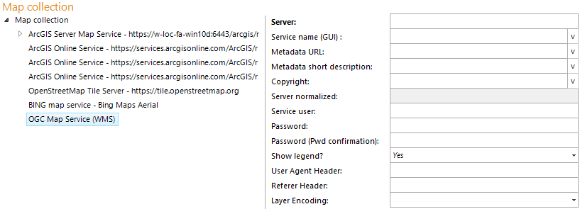 OGC WMS map service (WMS) configuration