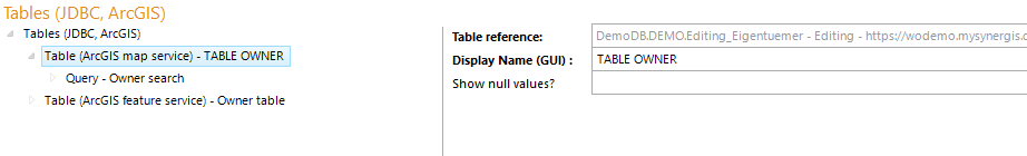 Table configuration (ArcGIS Map Service)